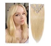 Extension a Clip Cheveux 10-24 Pouces Clip dans les Extensions de Cheveux de Cheveux Humains Blonds Extensions de Cheveux Invisible Clip dans les Extensions Blanc Blonde Real Hair extensions Clip dans