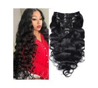 Extension a Clip Cheveux Extensions de cheveux à clips, vrais cheveux humains, 25,4 à 66 cm, 120 g/lot, noir naturel, extensions de cheveux humains brésiliens Remy à clips, double trame avec 18 clips
