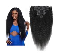 Extension a Clip Cheveux Extensions de cheveux brésiliens crépus lisses à clips, 8 à 26 pouces d'épaisseur, 100% cheveux Remy, noir naturel, 8 pièces avec 20 clips, 120 g/160 g par lot, convient for