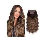 Extension a Clip Cheveux Lot de 4 extensions de cheveux synthétiques longs et ondulés à clipser, postiche épais de 55,9 cm for femmes, cheveux naturels bruns, blonds, noirs Hair Extensions(Chocolate b