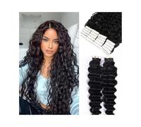 Extension Adhesive Cheveux Extensions de cheveux à ruban adhésif Cheveux humains Noir naturel Vague profonde Bande dans les extensions 20 pièces Adhésif double face Bande de trame de peau sans couture