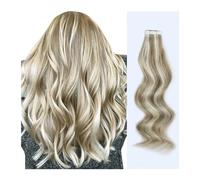 Extension Adhesive Cheveux Extensions de cheveux humains Remy lisses double face sans couture avec reflets enracinés, vrais cheveux humains Remy, brun cendré-blond de plage avec racine brun foncé #P8/