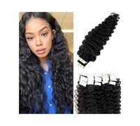 Extension Adhesive Cheveux Extensions de cheveux ondulés profonds - Cheveux humains noirs naturels - Invisibles - for femmes noires - Trame cutanée sans couture - Extensions de cheveux Remy - 50 g - 2