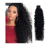 Extension Adhesive Cheveux Naturel Extensions de cheveux bouclés bande dans les cheveux humains bande noire sur les extensions de cheveux bouclés noir naturel # 1B trame bande de vague profonde dans l