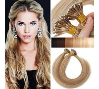 Extension Anneaux Cheveux Naturel Nano Extension Nano Ring Naturel Cheveux - Extension Loop Cheveux Humains Extension Nano Bead Tip - 40 CM 12P613#Brun Doré & Blond très Clair [1g *50 Mèche]