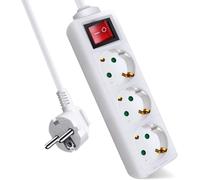 Extension Cable With 3 Outlets And Switch, 3 M Cable, For Home, Office And Travel, 16A 250V, 3680W, White