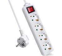 Extension Cable With 4 Outlets And Switch, 5 M Cable, For Home, Office And Travel, 16A 250V, 3680W, White