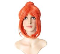 Extension Cheveux Naturel 13" Synthetic Orange Hair Short Straight Bob wig with Bangs with One Hair Bun Wig Heat Resistance Fiber Wig for Daily Use, Cosply, Parties and Halloween