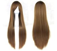 Extension Cheveux Naturel 31.5" 80cm Women's Cosplay Wig Hair Long Straight Hair with Wig + Wig Cap mint green(Brown)