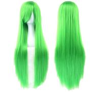Extension Cheveux Naturel 31.5" 80cm Women's Cosplay Wig Hair Long Straight Hair with Wig + Wig Cap mint green(Apple green)