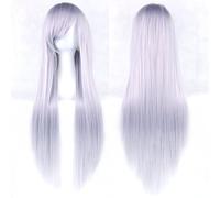 Extension Cheveux Naturel 31.5" 80cm Women's Cosplay Wig Hair Long Straight Hair with Wig + Wig Cap mint green(Silver gary)
