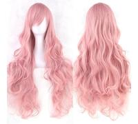 Extension Cheveux Naturel 32" 80cm Long Hair Spiral Curly Wavy Synthetic Hair Cosplay Costume Wig Women(Pink)