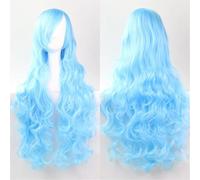 Extension Cheveux Naturel 32" 80cm Long Hair Spiral Curly Wavy Synthetic Hair Cosplay Costume Wig Women(Water blue)