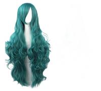 Extension Cheveux Naturel 32" 80cm Long Hair Spiral Curly Wavy Synthetic Hair Cosplay Costume Wig Women(Green)