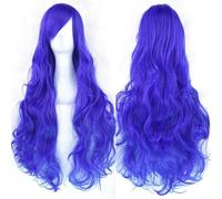 Extension Cheveux Naturel 32" 80cm Long Hair Spiral Curly Wavy Synthetic Hair Cosplay Costume Wig Women(Royal blue)
