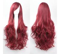 Extension Cheveux Naturel 32" 80cm Long Hair Spiral Curly Wavy Synthetic Hair Cosplay Costume Wig Women(Wine red)