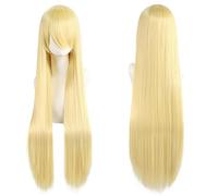 Extension Cheveux Naturel 32" 80cm Long Straight Natural Hair Cosplay Wigs with Bangs Heat Resistant Synthetic Colorful Halloween Cosplay Anime Costume Party Daily Use Wigs for Women, Light Gold(Light
