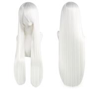 Extension Cheveux Naturel 32" 80cm Long Straight Natural Hair Cosplay Wigs with Bangs Heat Resistant Synthetic Colorful Halloween Cosplay Anime Costume Party Daily Use Wigs for Women, Light Gold(White