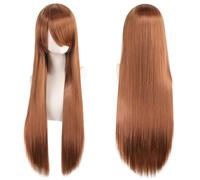 Extension Cheveux Naturel 32" 80cm Long Straight Natural Hair Cosplay Wigs with Bangs Heat Resistant Synthetic Colorful Halloween Cosplay Anime Costume Party Daily Use Wigs for Women, Light Gold(Light