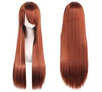 Extension Cheveux Naturel 32" 80cm Long Straight Natural Hair Cosplay Wigs with Bangs Heat Resistant Synthetic Colorful Halloween Cosplay Anime Costume Party Daily Use Wigs for Women, Light Gold(Brown