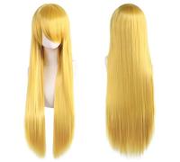 Extension Cheveux Naturel 32" 80cm Long Straight Natural Hair Cosplay Wigs with Bangs Heat Resistant Synthetic Colorful Halloween Cosplay Anime Costume Party Daily Use Wigs for Women, Light Gold(Blond