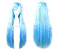 Extension Cheveux Naturel 40" 100 Fashion Women's Cosplay Hair Wig Long Straight Hair Heat Resistant Costume Party Full Wigs(Water blue)