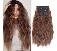 Extension Cheveux Naturel Clip 4 Pièces 55cm Faux Cheveux Longs Ondulés Avec Pinces Smooth Wig With Clips Convient Aux Femmes Pour Rendez-Vous Fêtes Voyages(Marron Clair)