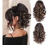 Extension Cheveux Naturel Clip - Postiche Cheveux Naturel Synthétique de 30cm, Queue de Cheval Extension Doux pour Femmes et Filles (Couleur: H2/426#)