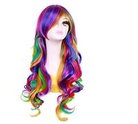 Extension Cheveux Naturel Women 27'' Long Rainbow Wig Colorful Cosplay Wavy Curly Party Wig Costume Heat Resistant