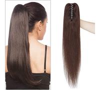 Extension Cheveux Queue de Cheval Noir - Postiche Queue de Cheval Naturel Ombre Ponytail Extension - Queue de Cheval Blonde Naturel A Pince - 50CM 02#Châtain Foncé