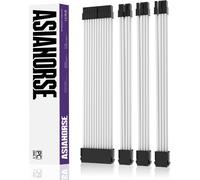Extension de câble PSU, Kit de câbles gainés pour GPU/CPU, Rallonge de câble d'alimentation 16AWG avec Peignes de câble, 24PIN/(6+2) PIN/(4+4) PIN, 30CM, Blanc