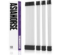 Extension de câble PSU,Kit de câbles gainés pour GPU/CPU,Rallonge de câble d'alimentation 16AWG avec Peignes de câble,24PIN/(6+2) PIN/(4+4) PIN,30CM,Blanc