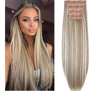 Extension De Cheveux À Clipser Droite De 20 Pouces De Long En Fibre Synthétique À Double Armure Épaisse 4 Pièces Pour Femmes - Mèches Blondes Mélangées Brun Cendré Fibre haute température