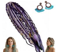 Extension de cheveux Boho Dreadlock avec perles et coquillages, queue de cheval élastique tressée à la main de 22 pouces pour un festival d'une minute et un style quotidien(G)