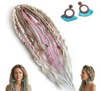 Extension de cheveux Boho Dreadlock avec perles et coquillages, queue de cheval élastique tressée à la main de 22 pouces pour un festival d'une minute et un style quotidien(C)