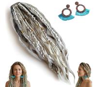 Extension de cheveux Boho Dreadlock avec perles et coquillages, queue de cheval élastique tressée à la main de 22 pouces pour un festival d'une minute et un style quotidien(F)