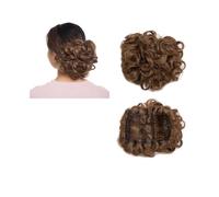 Extension de cheveux bouclés à clip en peigne synthétique de grande taille for chignon Look élégant chic(Light brown)