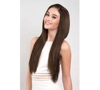 Extension de cheveux demi-perruque brune lisse, longue : Faye chestnut brown #8