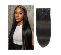 Extension de Cheveux Extensions de cheveux humains à clips de 40,6 à 66 cm, 120 g, 8 pièces avec 18 clips, noir naturel, double trame, cheveux brésiliens Remy, épais, soyeux, raides. Extension a Clip