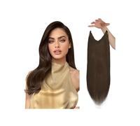 Extension de cheveux humains Fish Line en fil de fer, cheveux naturels, trame de cheveux invisible en une seule pièce avec 2 clips Installation et enlèvement faciles(Dark Brown,14 inch)