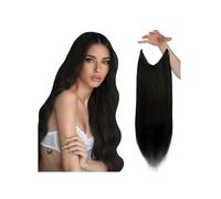 Extension de cheveux humains Fish Line en fil de fer, cheveux naturels, trame de cheveux invisible en une seule pièce avec 2 clips Installation et enlèvement faciles(Black,14 inch)