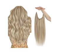 Extension de cheveux humains Fish Line en fil de fer, cheveux naturels, trame de cheveux invisible en une seule pièce avec 2 clips Installation et enlèvement faciles(Bleach Blonde,16 inch)