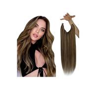 Extension de cheveux humains Fish Line en fil de fer, cheveux naturels, trame de cheveux invisible en une seule pièce avec 2 clips Installation et enlèvement faciles(Brown Mixed Caramel Blonde,20 inch