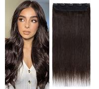 Extension de Cheveux Naturel Clip Une Bande A 5 Clips 10"/25CM Rajout Cheveux Naturel Invisible Extension Monobande Clip Epais, 2 Brun Foncé