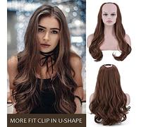 Extension de cheveux ondulée en forme de U à clipser en une pièce - Demi-perruque 3/4 # Brun foncé