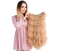 Extension de cheveux ondulés sans couture en une pièce - En forme de U - Partie centrale autour de la tête - Demi-perruque 3/4 à clipser - 65 cm - Marron clair