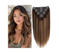 Extension de cheveux pour cheveux avec couleur surligneur n ° 4/27, clips, lisses, double texture, 8 pièces(18inches, 240g-2 packs)