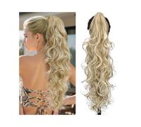 Extension de cheveux synthétiques longs et bouclés, queue de cheval, résistante à la chaleur, à clipser, for un usage quotidien(Light blonde)