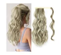 Extension de cheveux synthétiques longs et ondulés en queue de cheval pour la santé avec clips de frange sur le devant et deux franges latérales pour femme (mélange de cendres, mélange de cendres, blo