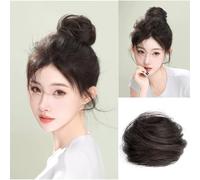 Extension de chignon avec bande élastique 100 % cheveux humains naturels (raides châtain moyen)